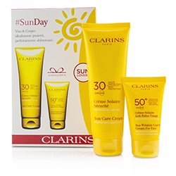 Clarins SunDay Set: Sun Care Cream High Protection SPF30 125ml + Sun Wrinkle Control Cream Very High Protection For Face SPF 50+ 30ml 2pcs