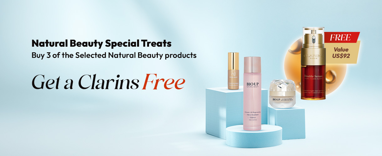 Enjoy a Clarins product for FREE when you choose 3 designated "Natural Beauty" products from Strawberrynet! 