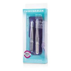 Tweezerman Petite Tweeze setti: Slant pinsetit + Point pinsetit - ( violetilla nahkarasialla ) 2pcs