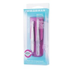 Tweezerman Petite Tweeze setti: Slant pinsetit + Point pinsetit - ( vaaleanpunaisella rasialla ) 2pcs