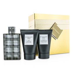 Burberry Brit Coffret: Eau De Toilette Spray 100ml/3.3oz + Body Cleansing Gel 100ml/3.3oz + After Shave Balm 100ml/3.3oz (gullboks) 3pcs