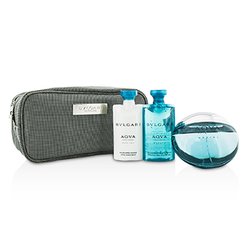 בולגרי מארז Aqva Pour Homme Marine: או דה טואלט ספריי 100מל + ג׳ל רחצה 75מל + באלם אפטרשייב 75 מל + נרתיק 3pcs+1pouch