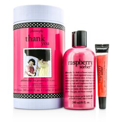 Philosophy Zestaw Thank You Set: Raspberry Sorbet Shampoo, Shower Gel & Bubble Bath 240ml + Lip Shine 12ml 2pcs