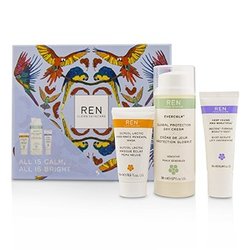 Ren All Is Calm All Is Bright Set: Mask 15ml + Firming Serum 10ml + Day Cream 50ml 3pcs