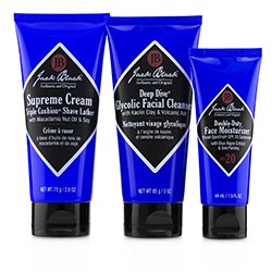 Jack Black Shave Essentials Kit: Deep Dive Glycolic Facial Cleanser + Supreme Cream Triple Cushion Shave Lather + Double Duty Face Moisturizer SPF20 3pcs+1Bag