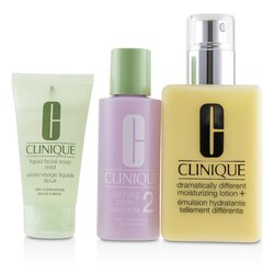 Clinique Sistema de Cuidado de Piel de 3 Pasos (Tipo de Piel 2): DDML+ 200ml + Loción Aclarante 2 60ml + Jabón Facial Líquido Suave 30ml 3pcs