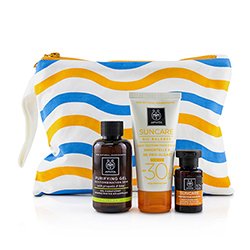 Apivita Suncare Set: Suncare Oil Balance Face Cream SPF30 - Tint 50ml + Purifying Gel 75ml + Protective Hair Oil 3pcs+1bag