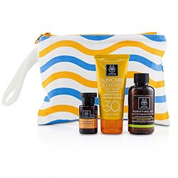 Apivita Suncare Set: Oil Balance Face Cream SPF30 50ml + Purifying Gel 75ml + Protective Hair Oil 20ml 3pcs+1bag