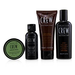 American Crew Дорожный Набор: 3-в-1 Шампунь, Кондиционер и Гель для Душа 100мл + Крем для Бритья 50мл + Гель для Укладки 100мл + Пенящийся Крем 50г 4pcs+1bag