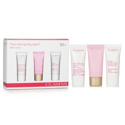 Clarins Set Multi-Active 30+ Cuidado de la Piel Anti-Envejecimiento: Refinador Suave 30ml + Multi-Active Crema de Día 30ml + Beauty Flash Bálsamo 30ml 3pcs