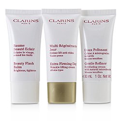 Clarins Extra-Firming 40+ Anti-Ageing Skincare Set:Gentle Refiner 30ml +Extra-Firming Day Cream 30ml+ Beauty Flash Balm 30ml 3pcs