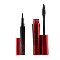 Smashbox مجموعة العيون Cat: قلم عيون سائل حجم سفر طويل الأمد عدد 1 + مسكارا مروحية فائقة حجم سفر عدد 1 2pcs