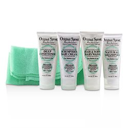 Original Sprout Kit de Viaje de Lujo: 1x Jabón de Cabello & Cuerpo +1x Champú 30ml+ 1x Acondicionador +1x Crema de Bebé +1x Toalla (Para Bebés & Niños) 5pcs