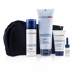 Clarins Set Men Everyday Heroes: 1x Limpiador Exfoliante 125ml + 1x Bálsamo Súper Hidratación 50ml + Champú & Ducha 30ml + Facilidad de Afeitar 3ml 4pcs