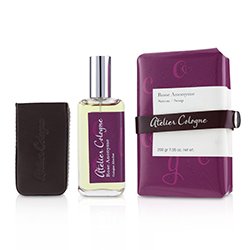 Atelier Cologne مجموعة Rose Anonyme: سبراي مركز 100مل/3.3 أوقية + سبراي مركز 30مل/1 أوقية + علبة جلدية (علبة متضررة قليلاً) 3pcs