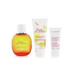 Clarins Eau Des Jardins Coffret: Fragrance Spray 100ml/3.3oz + Smoothing Body Cream 100ml/3.3oz + Exfoliating Body Scrub For Smooth Skin 30ml/1oz + Pouch 3pcs+Pouch