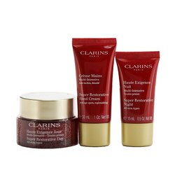 קלרינס Super Restorative Collection: Day Cream 50ml/1.7oz + Night Cream 15ml/0.5oz + Hand Cream 30ml/1oz + Bag 3pcs+1bag