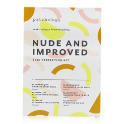 Patchology Nude & Improved Skin Perfection Kit: Hydrate Mask, Illuminate Mask, Rejuvenating Eye Gels, illuminating Eye Gels, Cleansing Facial Wipes, Hydrating Lip Gels -