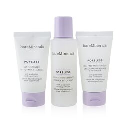 BareMinerals Poreless At Any Age Базовый Набор: Очищающее Средство с Глиной 30мл + Отшелушивающая Эссенция 50мл + Нежирное Увлажняющее Средство 30мл 3pcs