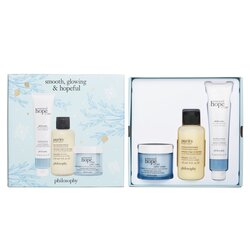 Philosophy Smooth, Glowing & Hopeful 3-Pieces Set: Renewed Hope In A Jar Peeling Mousse 75ml + One-Step Facial Cleanser 120ml + Renewed Hope In A Jar Hyaluronic Glow Moisturizer 60ml 3pcs