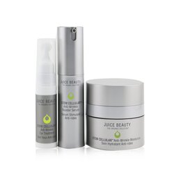 Juice Beauty Anti-Wrinkle Solutions Set: 1x Stem Cellular Anti-Wrinkle Moisturizer - 15ml/0.5oz + 1x Stem Cellular Anti-Wrinkle Booster Serum - 15ml/0.5oz + 1x Stem Cellular Anti-Wrinkle Eye Treatment - 7.5ml/0.25oz 3pcs