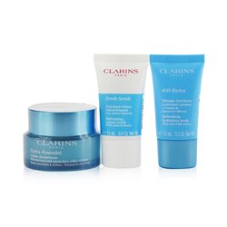 Clarins Set de Regalo Hydration Essentials: Hydra-Essentiel Crema Sedosa 50ml + Exfoliante Fresco 15ml + SOS Hidra Mascarilla 15ml + Bolsa 3pcs+1pouch