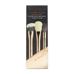 Sigma Beauty Set Bloom + Glow Brocha (3x Rose Gold Brocha, 1x Bolsa) 3pcs