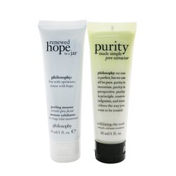 自然哲理 面膜,去角質&發光 2 件集: Purity Made Simple 收毛孔 30 毫升 + Renewed Hope In A Jar 去角質慕斯 30 毫升 (有效日期: 02/2022) 2x30ml/1oz