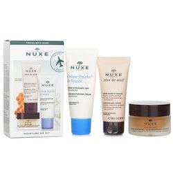 Nuxe Moisture Me Kit: Creme Fraiche De Beaute 48Hr Moisturising Cream 30ml + Reve De Miel Honey Lip Balm 15g + Reve De Miel Hand & Nail Cream 30ml 3pcs
