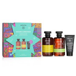 Apivita Nature's Greetings Set: Tonic Mountain Tea Shower Gel 250ml+ Gentle Daily Shampoo 250ml+ Black Cleansing Gel 50ml (Exp. Date: 05/2023) 3pcs