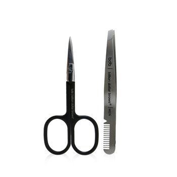 Billion Dollar Brows Men's Grooming Kit: Stainless Steel Comb/Tweezer + Straight Edge Scissor 2pcs